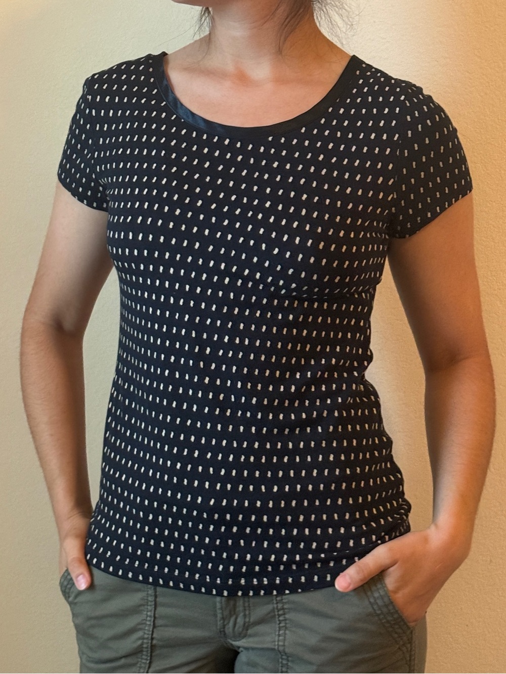 Luxe Touch Banana Republic Navy Short-Sleeve Tee with Cream Dots